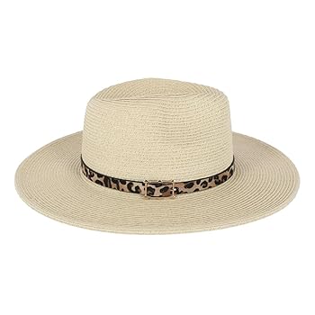 Karen Keith Women's Braided Toyo Fedora Sun Hat with Leopard
